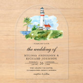 Invitations En Acrylique Rustic Watercolor Lighthouse Nautical Wedding (Recto)