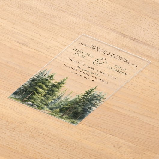 Invitations En Acrylique Rustic Winter Pine Trees Forest Wedding (Poser)