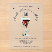 Invitations En Acrylique Rustique 60e anniversaire Vin rouge Anniversaire (Recto)