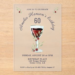 Invitations En Acrylique Rustique 60e anniversaire Vin rouge Anniversaire