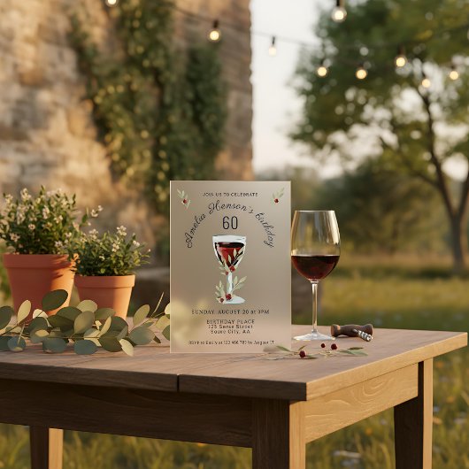 Invitations En Acrylique Rustique 60e anniversaire Vin rouge Anniversaire