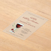 Invitations En Acrylique Rustique 60e anniversaire Vin rouge Surprise Anniv (Poser)