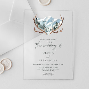 Invitations En Acrylique Rustique Antlers Mountain Mariage
