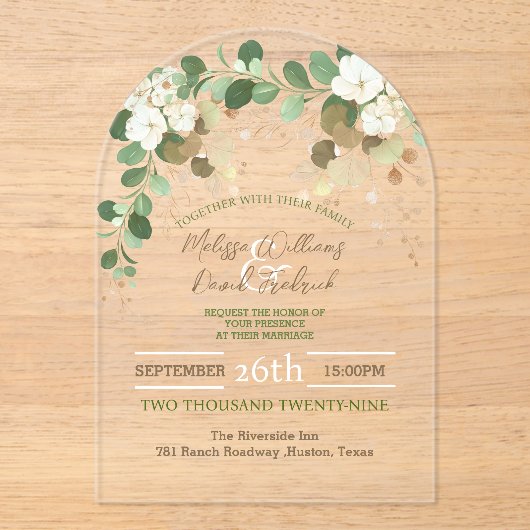 Invitations En Acrylique Rustique Automne Botanique Eucalyptus Mariage (Recto)