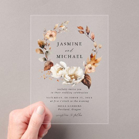 Invitations En Acrylique Rustique Automne Floral Mariage (In situ (ordinateur de poche))