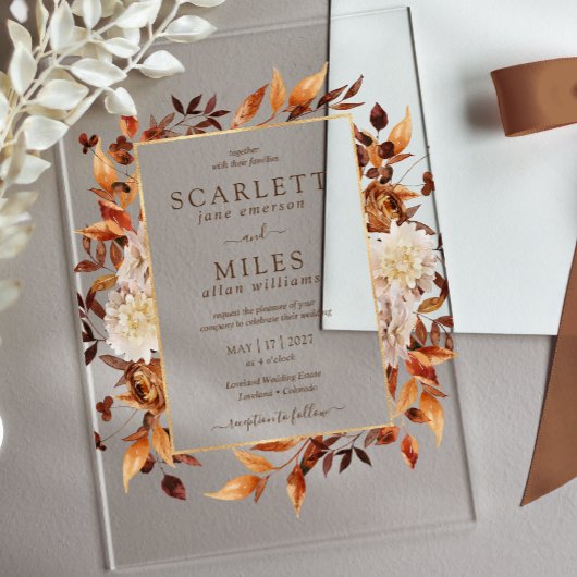 Invitations En Acrylique Rustique Automne Floral Mariage Acrylique En