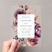 Invitations En Acrylique Rustique Automne Marsala Floral Frame Mariage (In situ (ordinateur de poche))