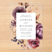 Invitations En Acrylique Rustique Automne Marsala Floral Frame Mariage (Recto)