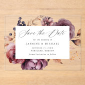 Invitations En Acrylique Rustique Automne Marsala Mariage floral Enregistre (Recto)