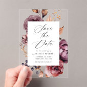 Invitations En Acrylique Rustique Automne Marsala Mariage floral Enregistre (In situ (ordinateur de poche))