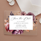 Invitations En Acrylique Rustique Automne Marsala Mariage floral Enregistre