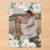 Invitations En Acrylique Rustique blanc aquarelle Floral Mariage photo (Recto)