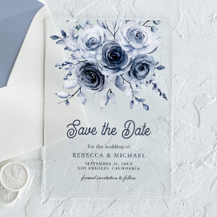 Invitations En Acrylique Rustique Bleu Poussiéreux Floral Mariage Carte de