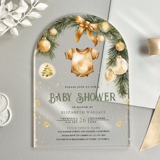 Invitations En Acrylique Rustique Boho Boy Baby shower de Noël d'hiver
