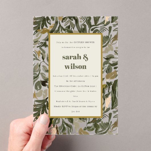 Invitations En Acrylique Rustique Boho Retro Green Botanical Couples Douche (In situ (ordinateur de poche))
