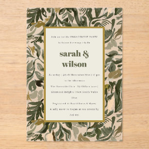 Invitations En Acrylique Rustique Boho Retro Green Botanical Fiançailles