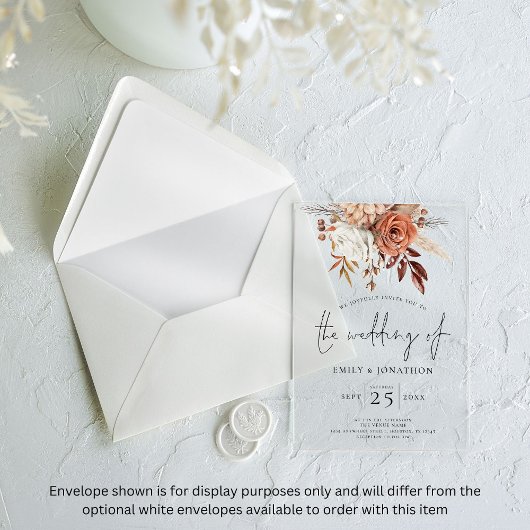 Invitations En Acrylique Rustique Boho Terracotta Florals Mariage