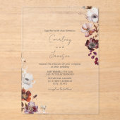 Invitations En Acrylique Rustique Bourgogne Blush Floral Mariage (Recto)