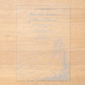 Invitations En Acrylique Rustique Chic Main tiré Couple Dusty Mariage bleu (Recto)