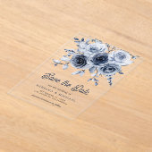 Invitations En Acrylique Rustique Dusty Blue Floral Wedding Enregistrer la (Poser)