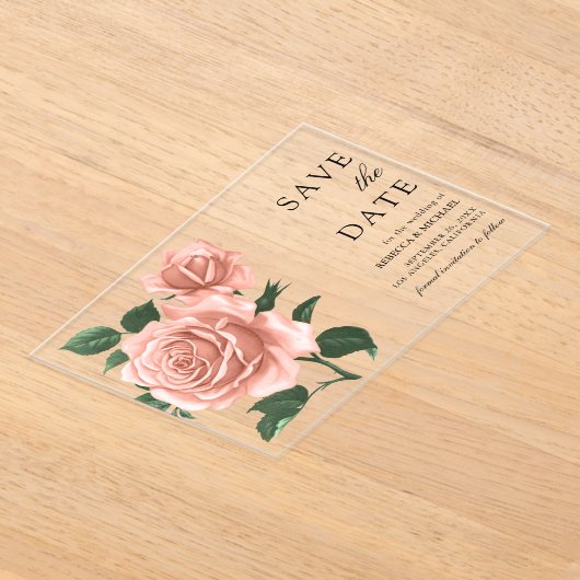 Invitations En Acrylique Rustique Dusty Pêcher Roses mariage Enregistrer la (Poser)