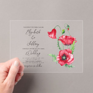 Invitations En Acrylique Rustique Elegant Aquarelle Script Red Poppy Mariag