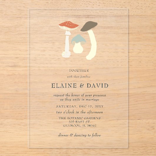 Invitations En Acrylique Rustique Elegant Bois Wild Champhrooms Mariage (Recto)