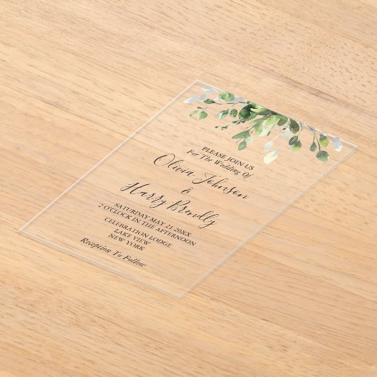 Invitations En Acrylique Rustique Eucalyptus Mariage de verdure (Poser)