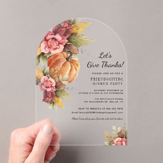 Invitations En Acrylique Rustique Floral Citrouille Friendsgiving Thanksgiv (In situ (ordinateur de poche))