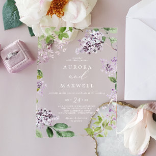 Invitations En Acrylique Rustique Lilac Blanc Boho Aquarelle Mariage Floral