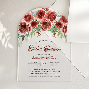 Invitations En Acrylique Rustique Marsala Floral Fête de Mariage