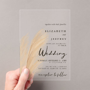 Invitations En Acrylique Rustique Neutre Terme Boho Pampas Mariage Grass da