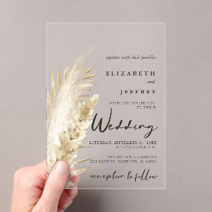 Invitations En Acrylique Rustique Neutre Terre Boho Pampas Mariage herbe