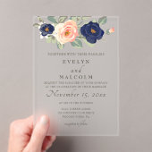 Invitations En Acrylique Rustique Pays Marine Bleu et Pêcher Floral Mariage (In situ (ordinateur de poche))