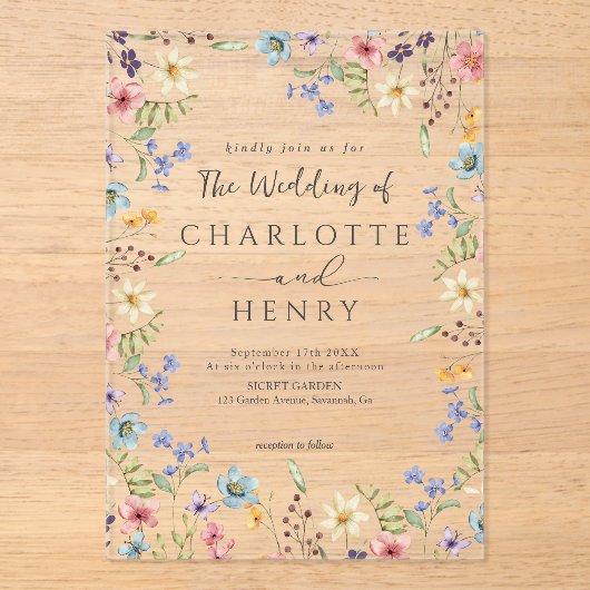 Invitations En Acrylique Rustique Simple Fleur sauvage Blanc Printemps mari (Recto)