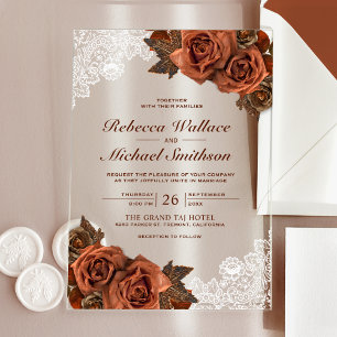 Invitations En Acrylique Rustique Terreux Poussiéreux Rose Terracotta Dente