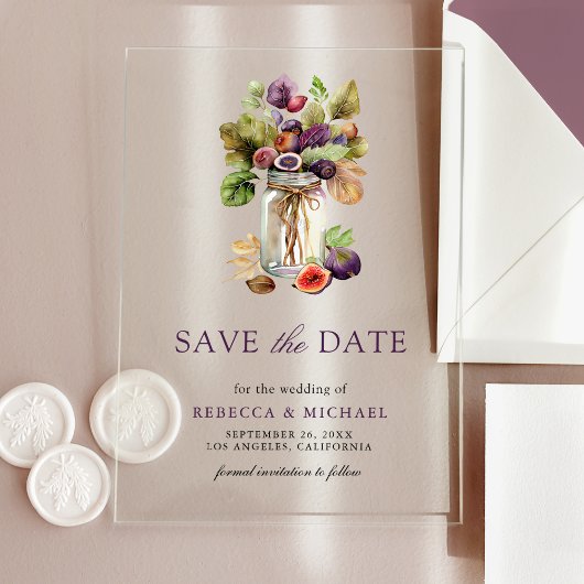 Invitations En Acrylique Rustique violet Fig Mason Jar Mariage Enregistrer
