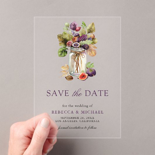 Invitations En Acrylique Rustique violet Fig Mason Jar Mariage Enregistrer  (In situ (ordinateur de poche))