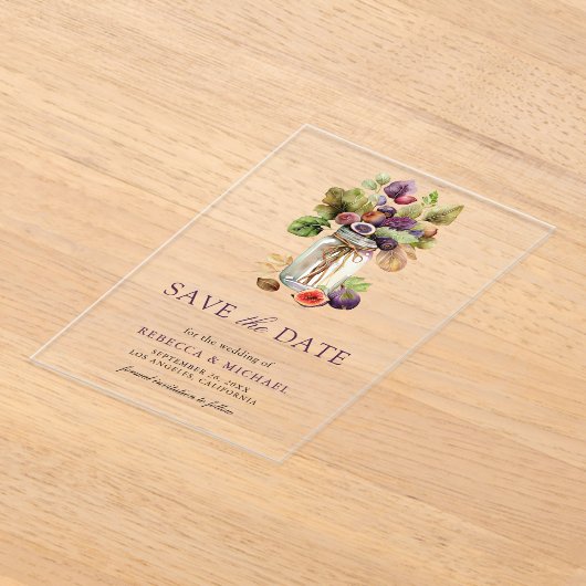 Invitations En Acrylique Rustique violet Fig Mason Jar Mariage Enregistrer  (Poser)