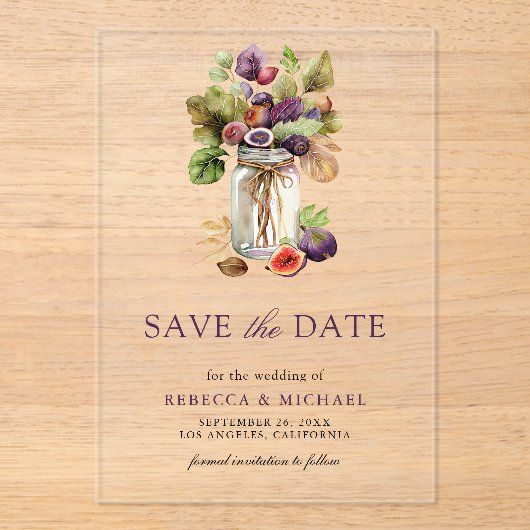 Invitations En Acrylique Rustique violet Fig Mason Jar Mariage Enregistrer  (Recto)