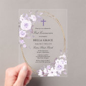 Invitations En Acrylique Rustique violet Rose Floral Première sainte commun (In situ (ordinateur de poche))