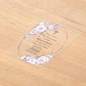 Invitations En Acrylique Rustique violet Rose Floral Première sainte commun (Poser)