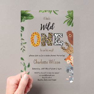 Invitations En Acrylique Safari de Wild One pour la baby shower avec de la