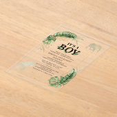 Invitations En Acrylique Safari Elephant Giraffe Baby shower garçon (Poser)