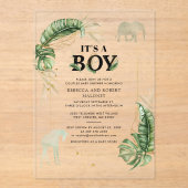 Invitations En Acrylique Safari Elephant Giraffe Baby shower garçon (Recto)