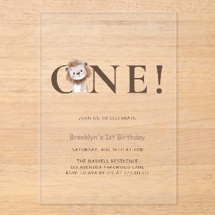 Invitations En Acrylique Safari Lion Thématique avec photo 1er anniversaire