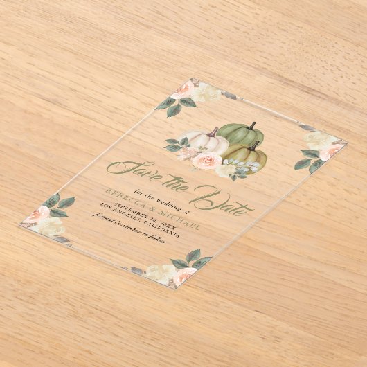 Invitations En Acrylique Sage Citrouille Pêcher mariage floral Enregistrer  (Poser)
