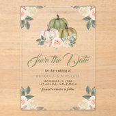 Invitations En Acrylique Sage Citrouille Pêcher mariage floral Enregistrer  (Recto)
