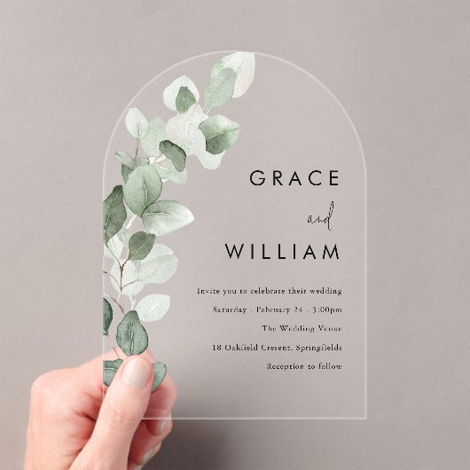 Invitations En Acrylique Sage Green Aquarelle Feuille Mariage moderne (In situ (ordinateur de poche))