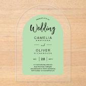 Invitations En Acrylique Sage Green Arch mariage acrylique invite moderne (Recto)